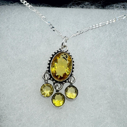 Vintage Citrine Necklace 925 Sterling Silver Chain | Statement Choker Stacking Layered