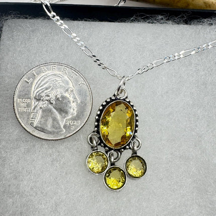 Vintage Citrine Necklace 925 Sterling Silver Chain | Statement Choker Stacking Layered