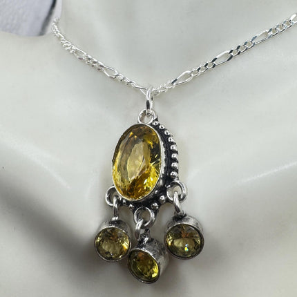 Vintage Citrine Necklace 925 Sterling Silver Chain | Statement Choker Stacking Layered