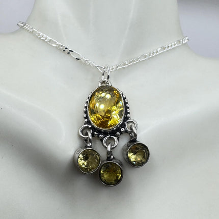 Vintage Citrine Necklace 925 Sterling Silver Chain | Statement Choker Stacking Layered