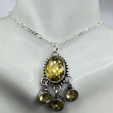 Vintage Citrine Necklace 925 Sterling Silver Chain | Statement Choker Stacking Layered