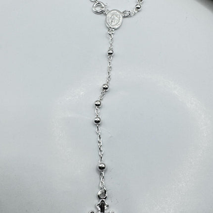 925 Sterling Silver Vintage Rosary with Crucifix Pendant - Dainty Prayer Necklace