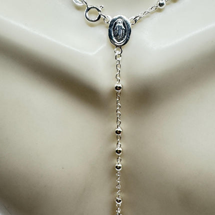 925 Sterling Silver Vintage Rosary with Crucifix Pendant - Dainty Prayer Necklace