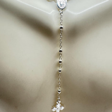 925 Sterling Silver Vintage Rosary with Crucifix Pendant - Dainty Prayer Necklace