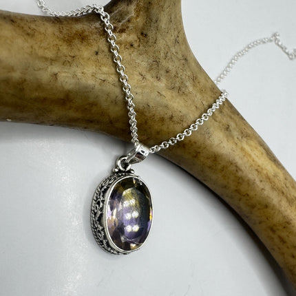 Vintage Ametrine Necklace: Purple Gemstone - Sterling Silver Chain