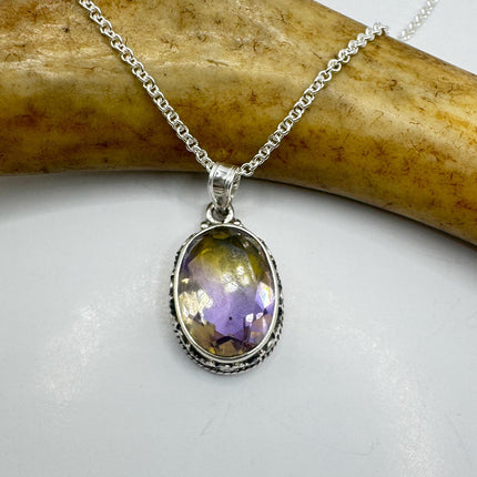 Vintage Ametrine Necklace: Purple Gemstone - Sterling Silver Chain