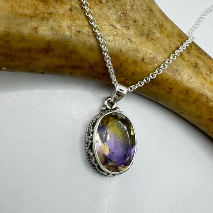 Vintage Ametrine Necklace: Purple Gemstone - Sterling Silver Chain