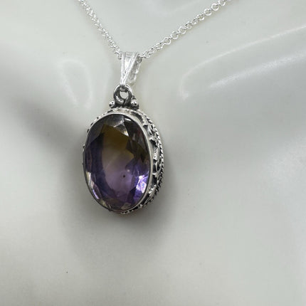Vintage Ametrine Necklace: Purple Gemstone - Sterling Silver Chain