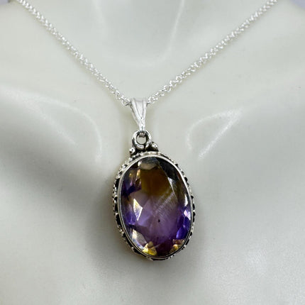 Vintage Ametrine Necklace: Purple Gemstone - Sterling Silver Chain