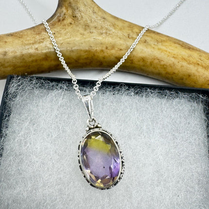 Vintage Ametrine Necklace: Purple Gemstone - Sterling Silver Chain