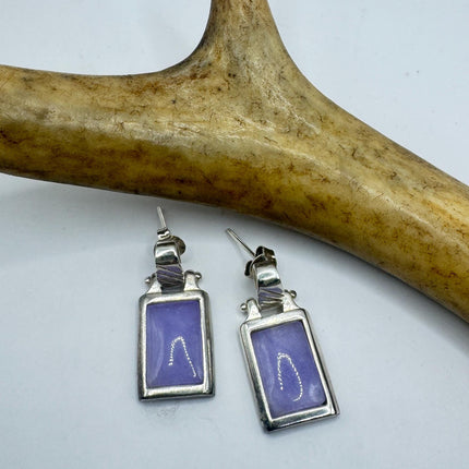 Vintage Silver Jade Earrings | Lavender Purple Fun Jade Small Dangle Earrings | 925 Sterling Silver
