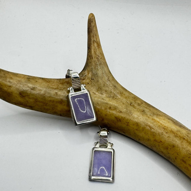 Vintage Silver Jade Earrings | Lavender Purple Fun Jade Small Dangle Earrings | 925 Sterling Silver