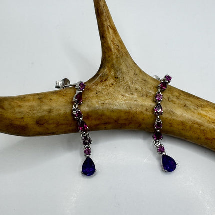 Vintage Purple Amethyst Red Tourmaline 925 Sterling Silver Chandelier Earrings