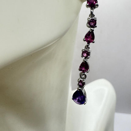 Vintage Purple Amethyst Red Tourmaline 925 Sterling Silver Chandelier Earrings