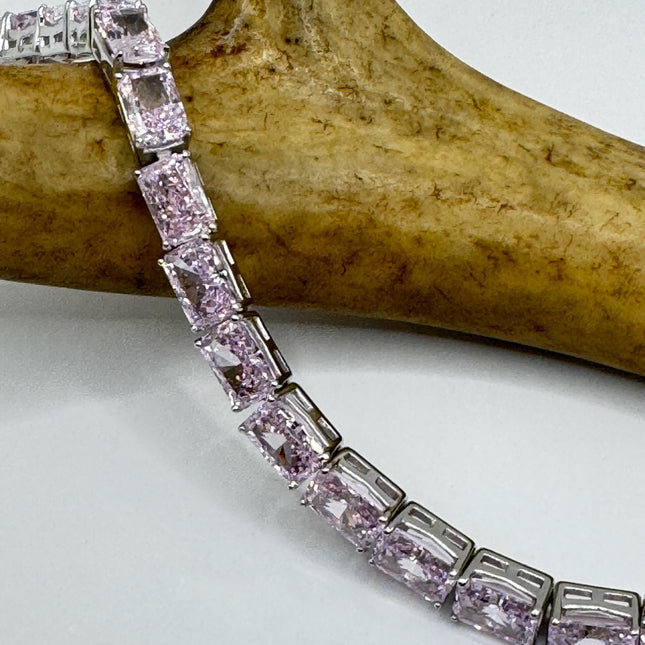 Vintage Pink Ice CZ Tennis Bracelet: 925 Sterling Silver, Baguette Cut