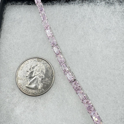 Vintage Pink Ice CZ Tennis Bracelet: 925 Sterling Silver, Baguette Cut