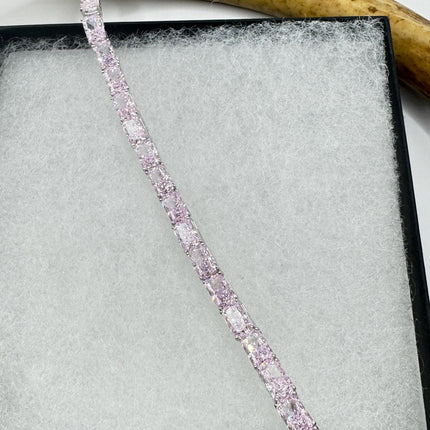 Vintage Pink Ice CZ Tennis Bracelet: 925 Sterling Silver, Baguette Cut