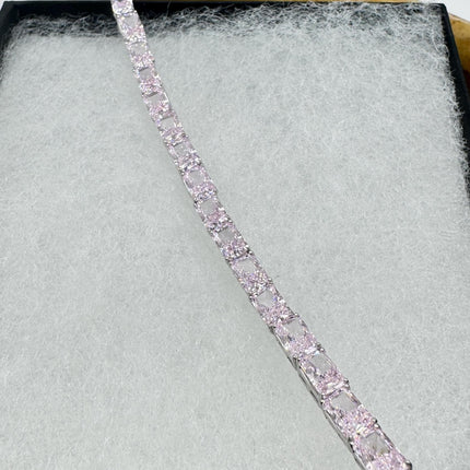 Vintage Pink Ice CZ Tennis Bracelet: 925 Sterling Silver, Baguette Cut