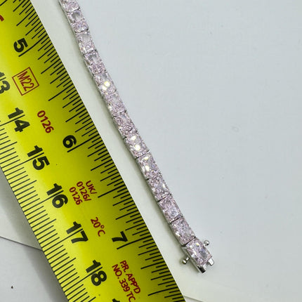 Vintage Pink Ice CZ Tennis Bracelet: 925 Sterling Silver, Baguette Cut