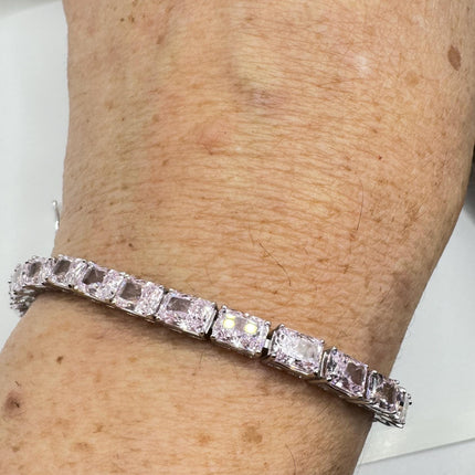 Vintage Pink Ice CZ Tennis Bracelet: 925 Sterling Silver, Baguette Cut