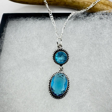 Vintage Aqua Blue Crystal 925 sterling silver chain necklace