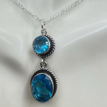Vintage Aqua Blue Crystal 925 sterling silver chain necklace