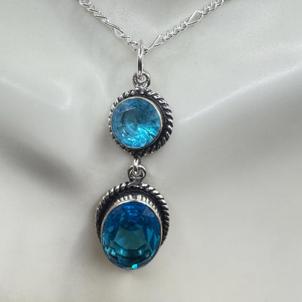 Vintage Aqua Blue Crystal 925 sterling silver chain necklace