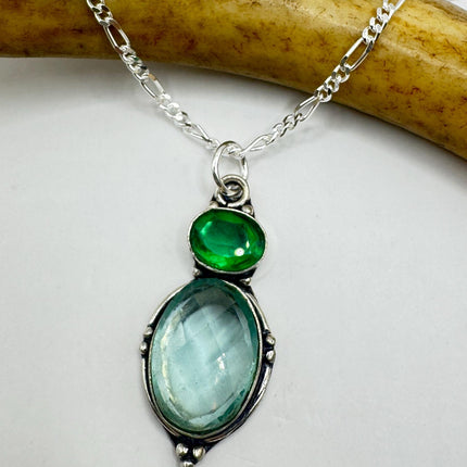 Vintage Aqua Blue Crystal 925 sterling silver chain necklace