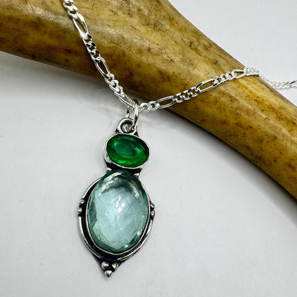 Vintage Aqua Blue Crystal 925 sterling silver chain necklace