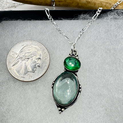 Vintage Aqua Blue Crystal 925 sterling silver chain necklace