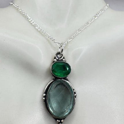 Vintage Aqua Blue Crystal 925 sterling silver chain necklace