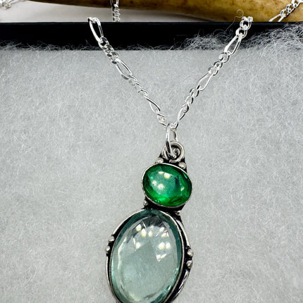 Vintage Aqua Blue Crystal 925 sterling silver chain necklace