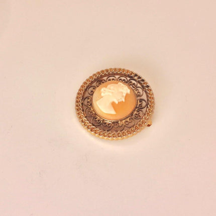 Vintage Carved Shell Cameo Brooch Pin: Gold Filled, Black Velvet Choker
