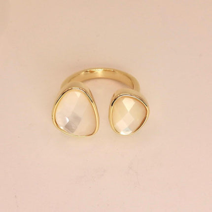Vintage Mother of Pearl Ring – Gold & Sterling Silver – Adjustable Size
