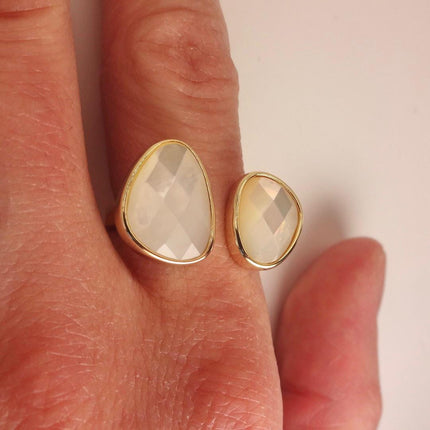 Vintage Mother of Pearl Ring – Gold & Sterling Silver – Adjustable Size