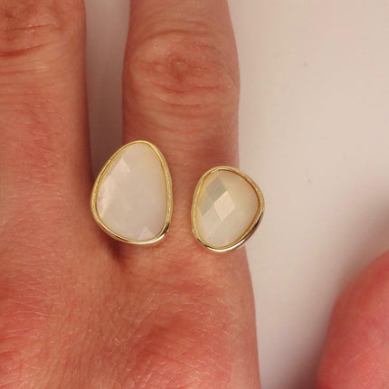 Vintage Mother of Pearl Ring – Gold & Sterling Silver – Adjustable Size