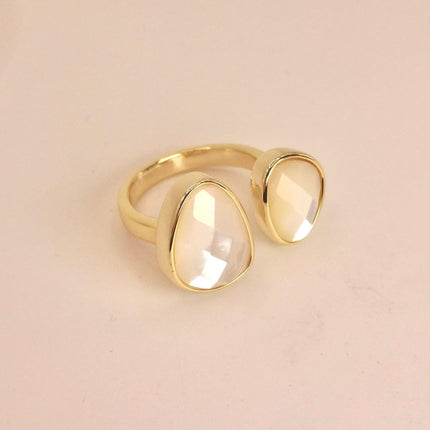 Vintage Mother of Pearl Ring – Gold & Sterling Silver – Adjustable Size