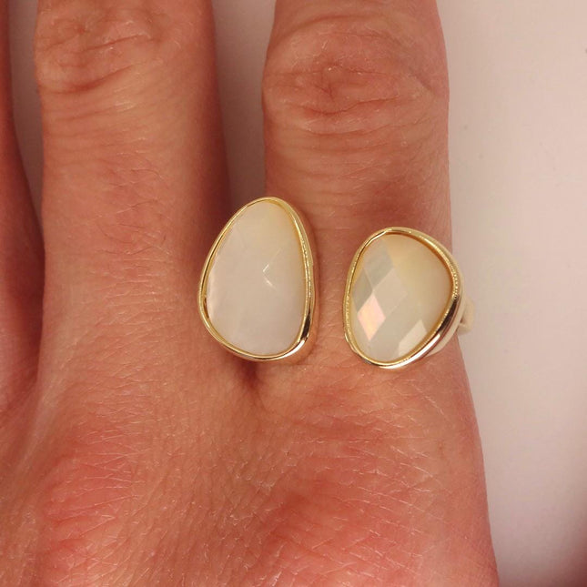Vintage Mother of Pearl Ring – Gold & Sterling Silver – Adjustable Size