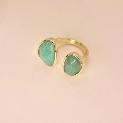 Vintage Gold Bronze Green Amazonite adjustable ring