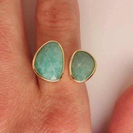 Vintage Gold Bronze Green Amazonite adjustable ring