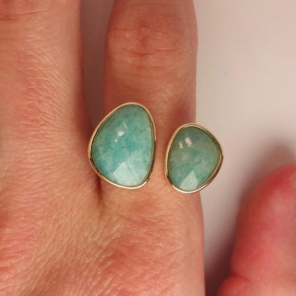 Vintage Gold Bronze Green Amazonite adjustable ring