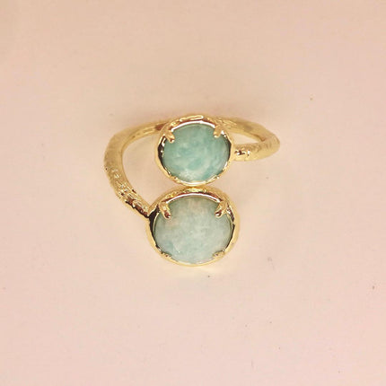 Vintage Gold Bronze Green Amazonite adjustable ring