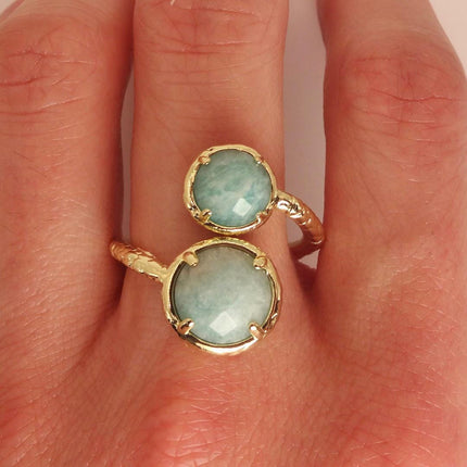 Vintage Gold Bronze Green Amazonite adjustable ring