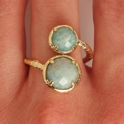 Vintage Gold Bronze Green Amazonite adjustable ring