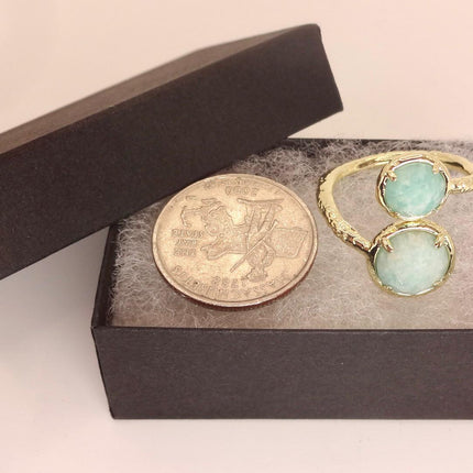 Vintage Gold Bronze Green Amazonite adjustable ring