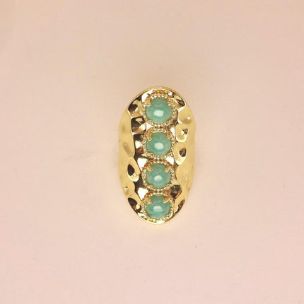 Vintage Gold Bronze Green Amazonite adjustable ring