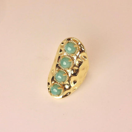 Vintage Gold Bronze Green Amazonite adjustable ring