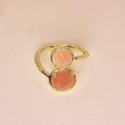 Vintage Gold Bronze Cherry Quartz Ring: Boho Statement Jewelry Adjustable