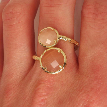 Vintage Gold Bronze Cherry Quartz Ring: Boho Statement Jewelry Adjustable