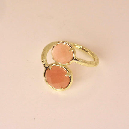 Vintage Gold Bronze Cherry Quartz Ring: Boho Statement Jewelry Adjustable